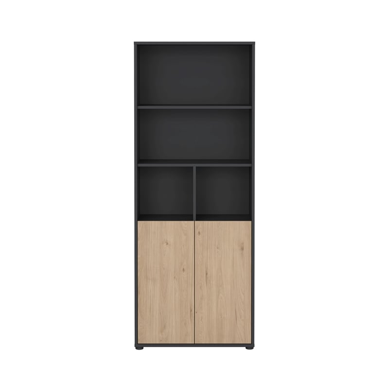 Tvilum Sign 6-Shelf Adjustable Home Office Bookcase with Doors in Black and Oak