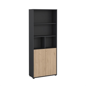 Tvilum Sign 6-Shelf Adjustable Home Office Bookcase with Doors in Black and Oak