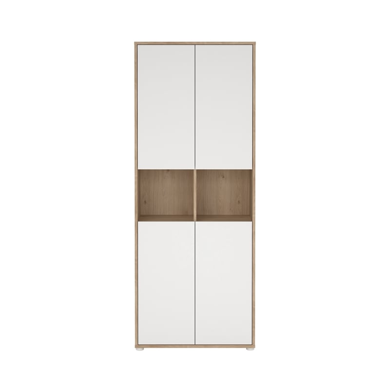 Tvilum Sign 6-Shelf Bookcase with Doors and Open Shelf Storage in Oak and White