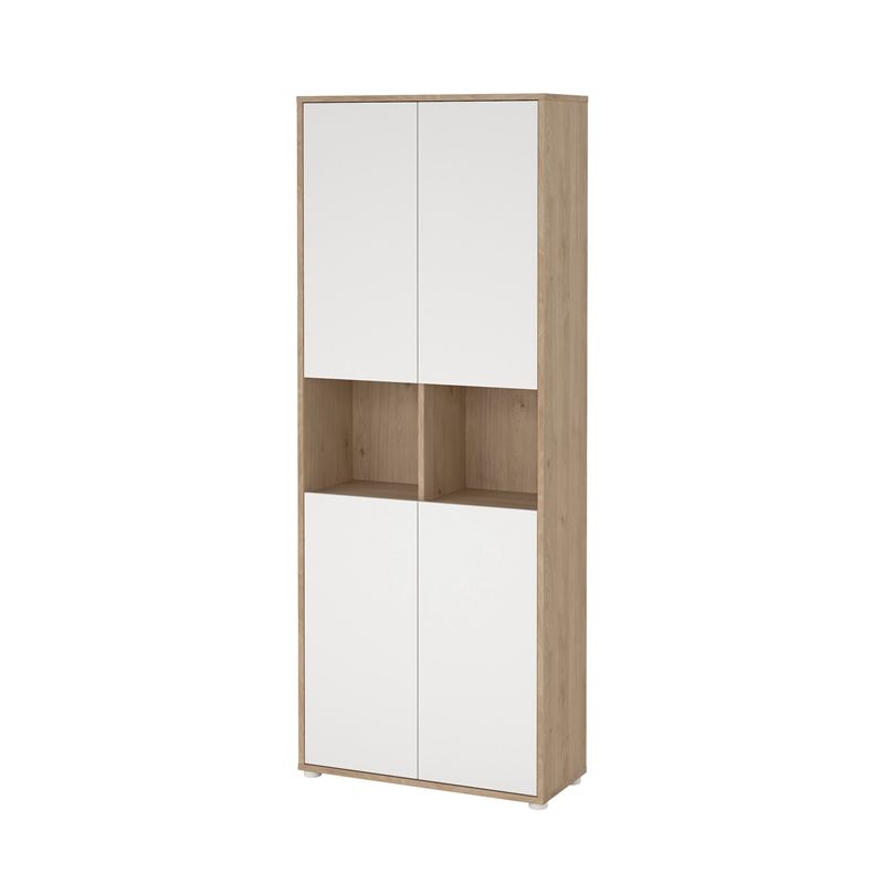 Tvilum Sign 6-Shelf Bookcase with Doors and Open Shelf Storage in Oak and White
