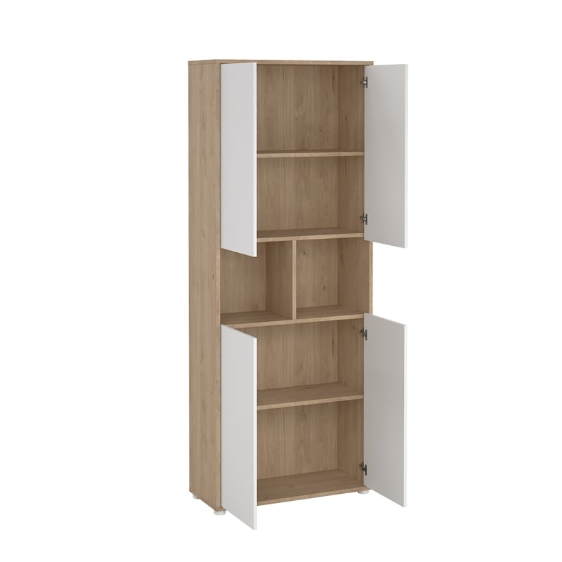 Tvilum Sign 6-Shelf Bookcase with Doors and Open Shelf Storage in Oak and White
