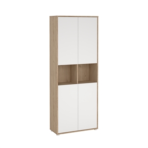 Tvilum Sign 6-Shelf Bookcase with Doors and Open Shelf Storage in Oak and White