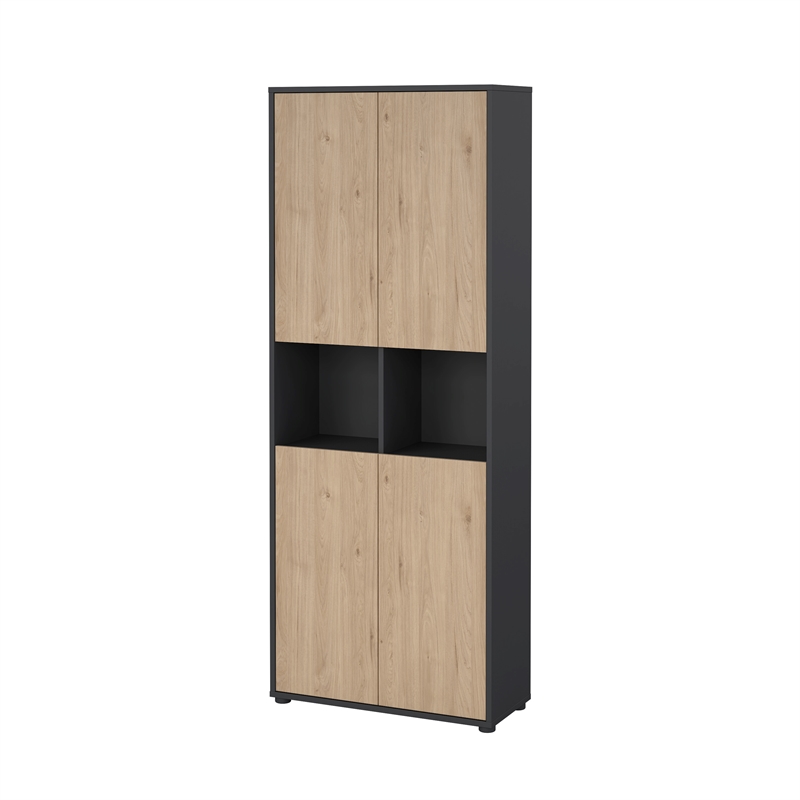 Tvilum Sign 6-Shelf Bookcase with Doors and Open Shelf Storage in Black and Oak