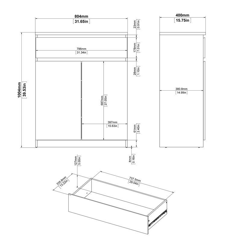 Tvilum Scottsdale Black Matte 1-Drawer 31.65 in. W Dresser