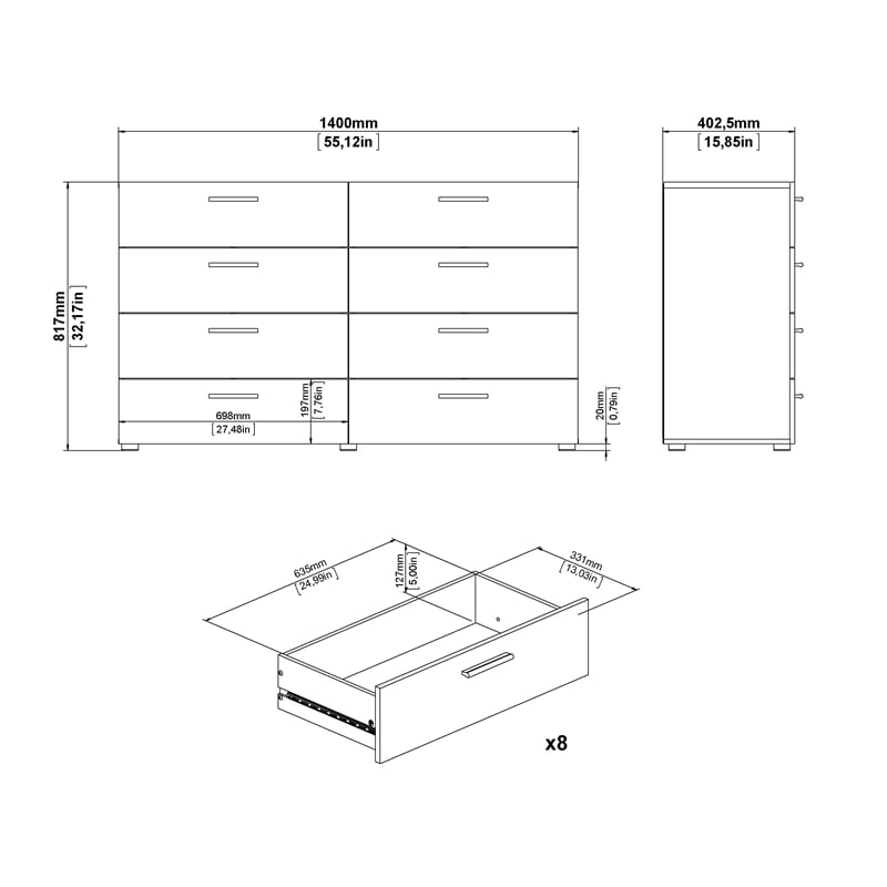 Tvilum Pepe Jackson Hickory 8 Drawer 55.12 in W Dresser