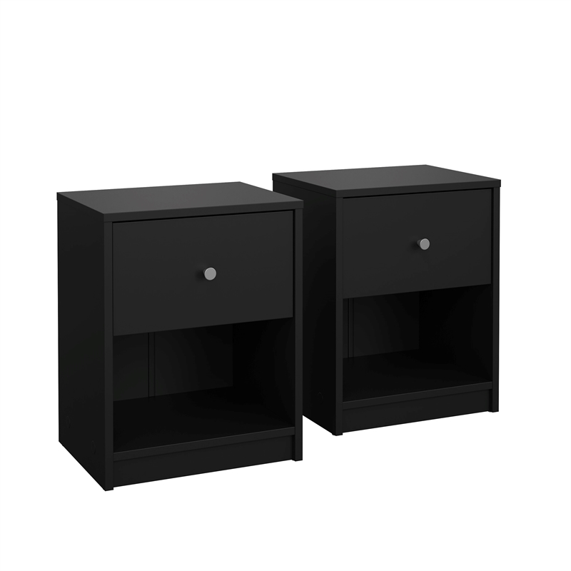 Tvilum  Portland Black 1 Drawer  Set of 2 Nightstand
