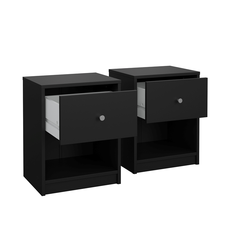 Tvilum  Portland Black 1 Drawer  Set of 2 Nightstand