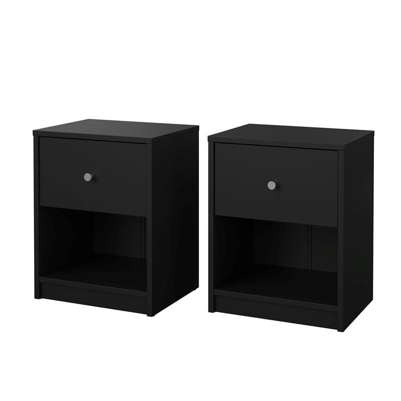 Tvilum  Portland Black 1 Drawer  Set of 2 Nightstand