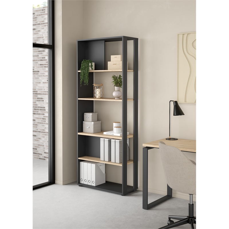 Tvilum Sign Tall Matte Grey/Jackson Hickory 5 Shelf Bookcase Room Divider
