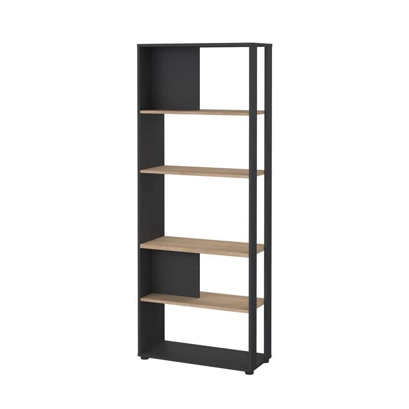 Tvilum Sign Tall Matte Grey/Jackson Hickory 5 Shelf Bookcase Room Divider