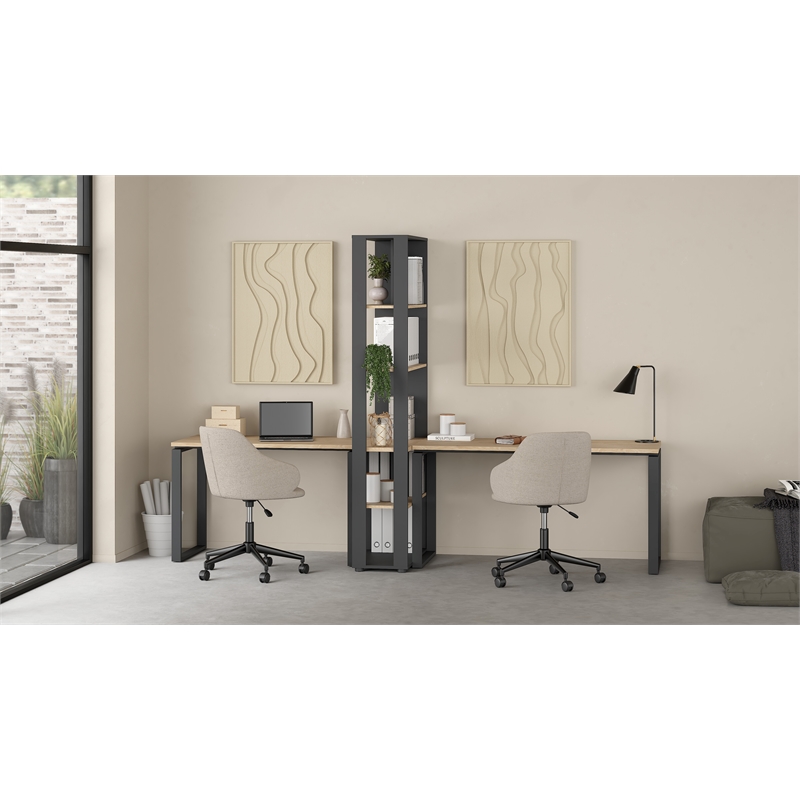 Tvilum Sign Tall Matte Grey/Jackson Hickory 5 Shelf Bookcase Room Divider