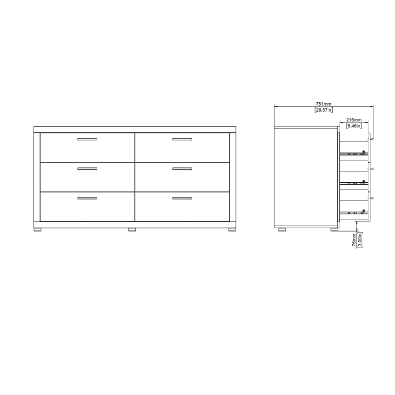 Tvilum Mira 6 Drawer Double Dresser Jackson Hickory