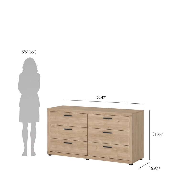 Tvilum Mira 6 Drawer Double Dresser Jackson Hickory
