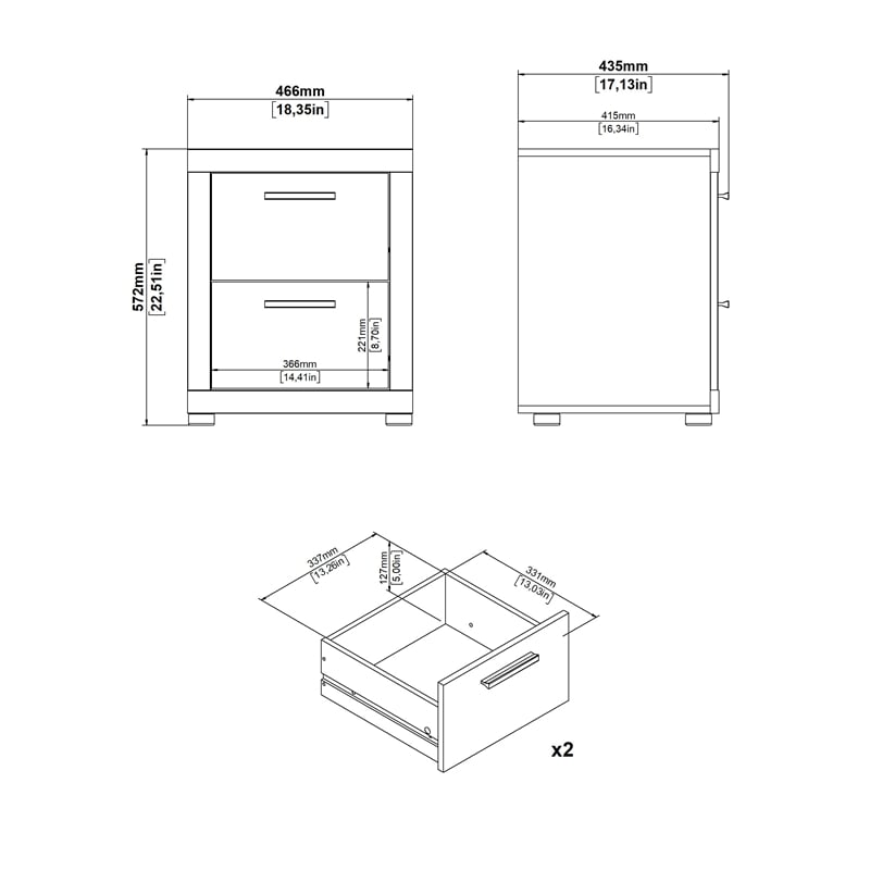 Tvilum Mira Jackson Hickory 2 Drawer Nightstand