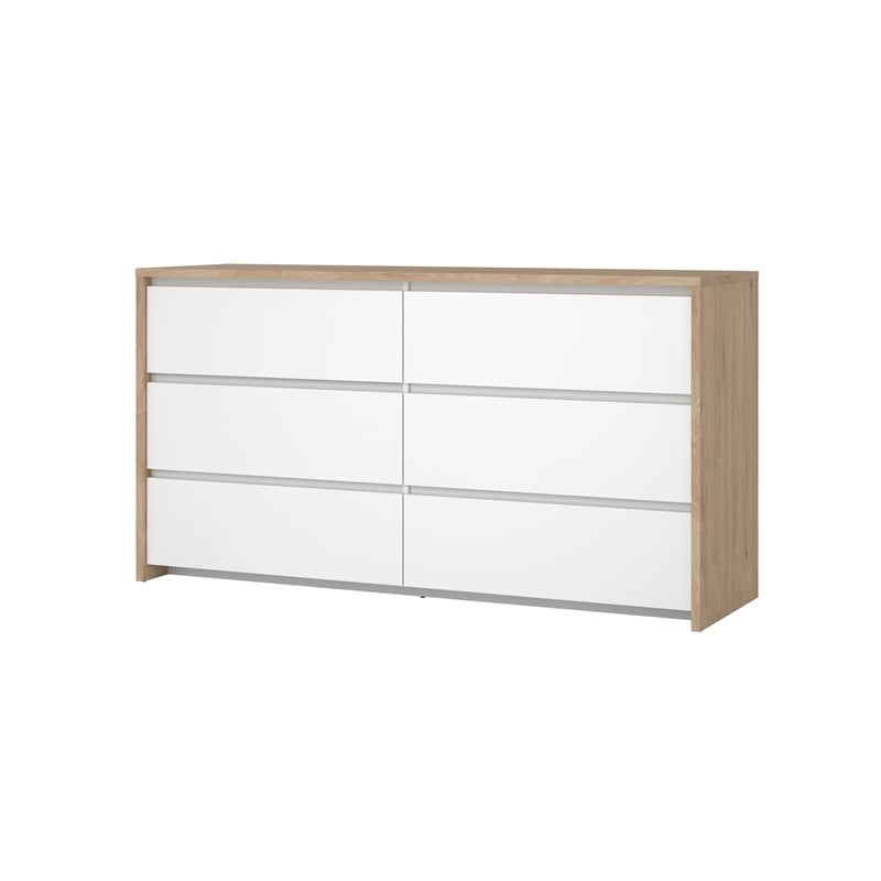 Tvilum Next Jackson Hickory/White High Gloss  6 Drawer Double Dresser
