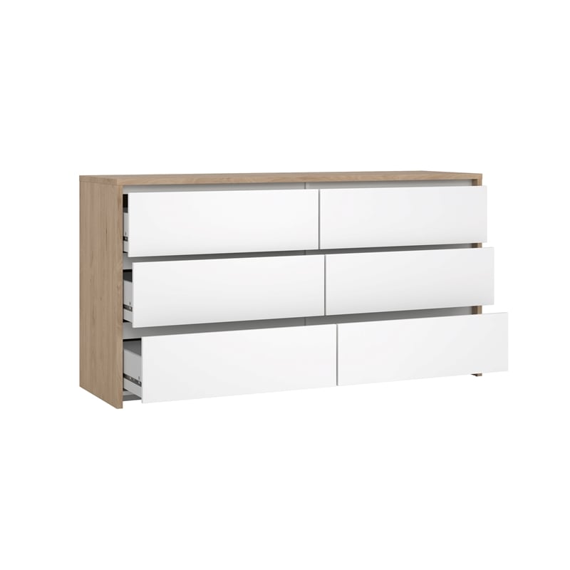 Tvilum Next Jackson Hickory/White High Gloss  6 Drawer Double Dresser