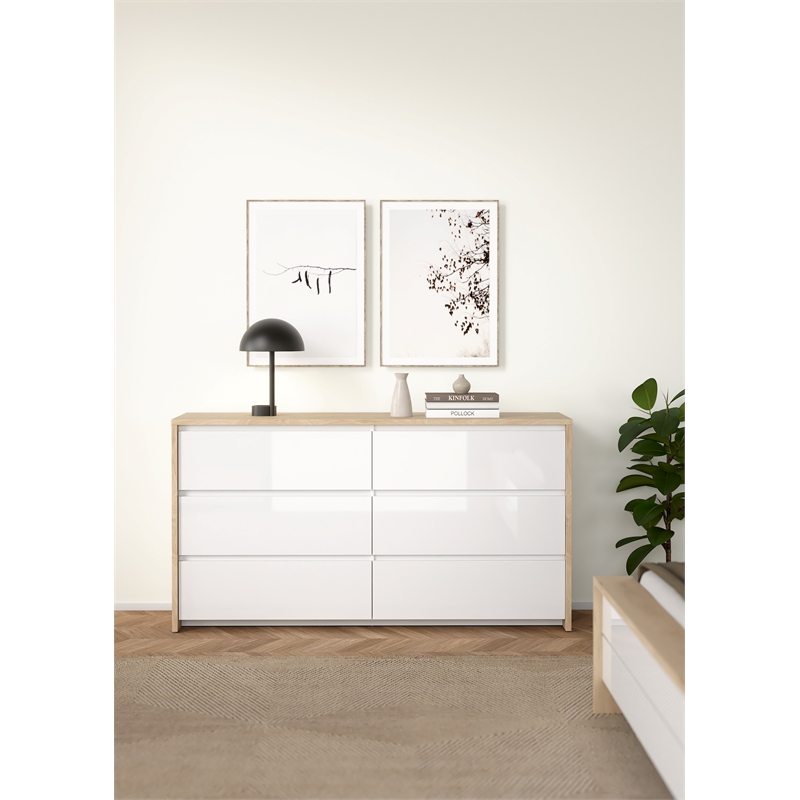 Tvilum Next Jackson Hickory/White High Gloss  6 Drawer Double Dresser