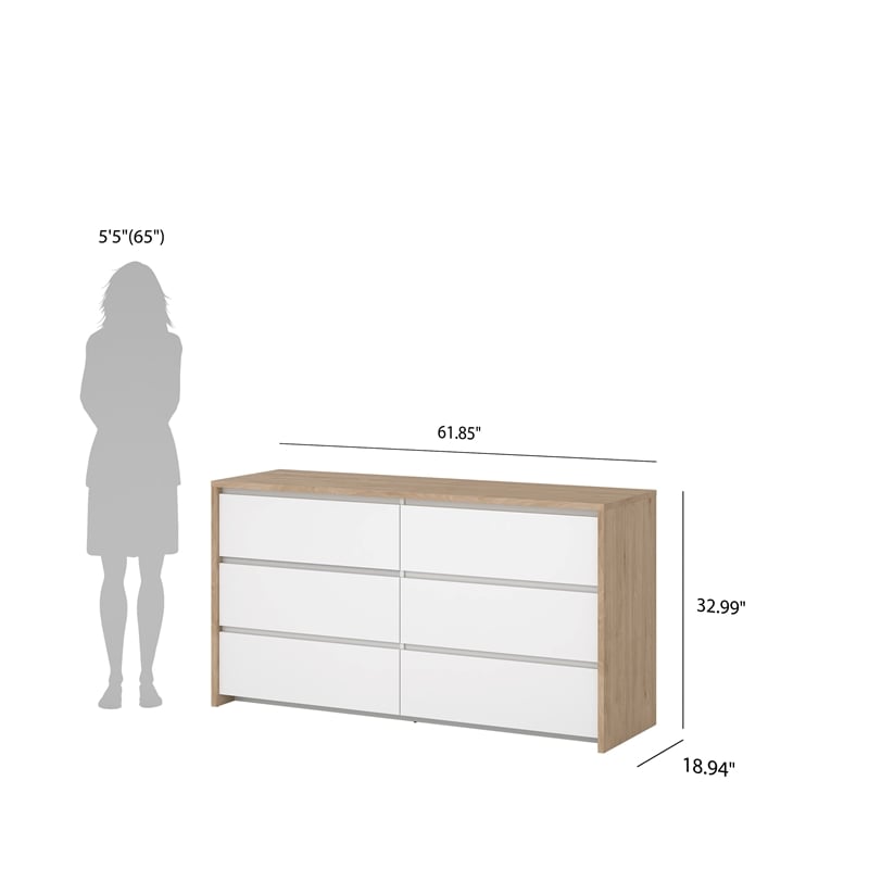 Tvilum Next Jackson Hickory/White High Gloss  6 Drawer Double Dresser