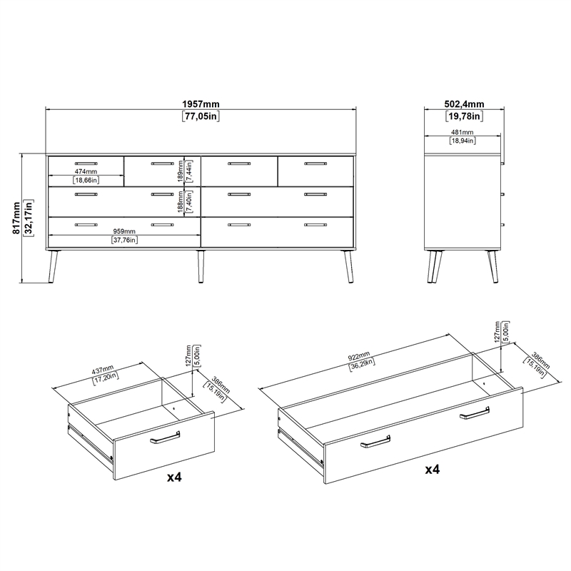 Tvilum Tone Mocha Oak 8 Drawer Double Dresser