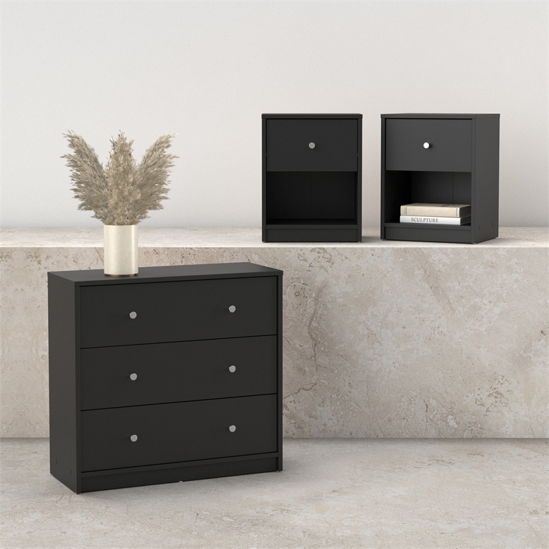 Tvilum Portland Black 3-Piece Bedroom Set - Chest And Nightstand Set Of 2