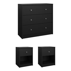 Tvilum Portland Black 3-Piece Bedroom Set - Chest And Nightstand Set Of 2
