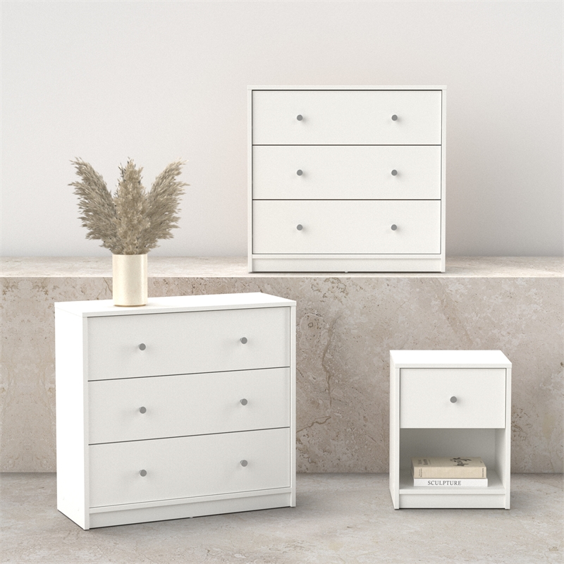 Tvilum Portland White 3-Piece Bedroom Set - Nightstand And Chest Set Of 2