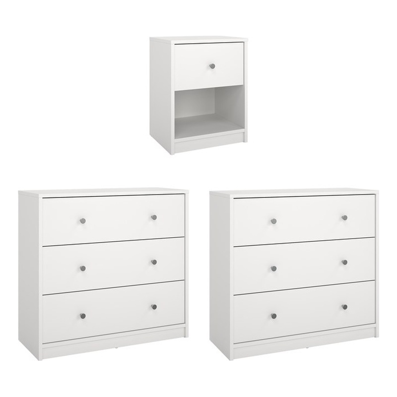 Tvilum Portland White 3-Piece Bedroom Set - Nightstand And Chest Set Of 2
