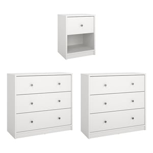 Tvilum Portland White 3-Piece Bedroom Set - Nightstand And Chest Set Of 2