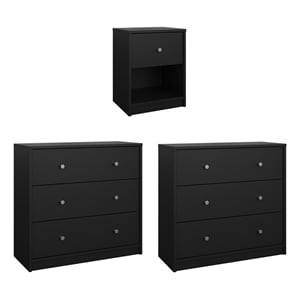 Tvilum Portland Black 3-Piece Bedroom Set - Nightstand And Chest Set Of 2