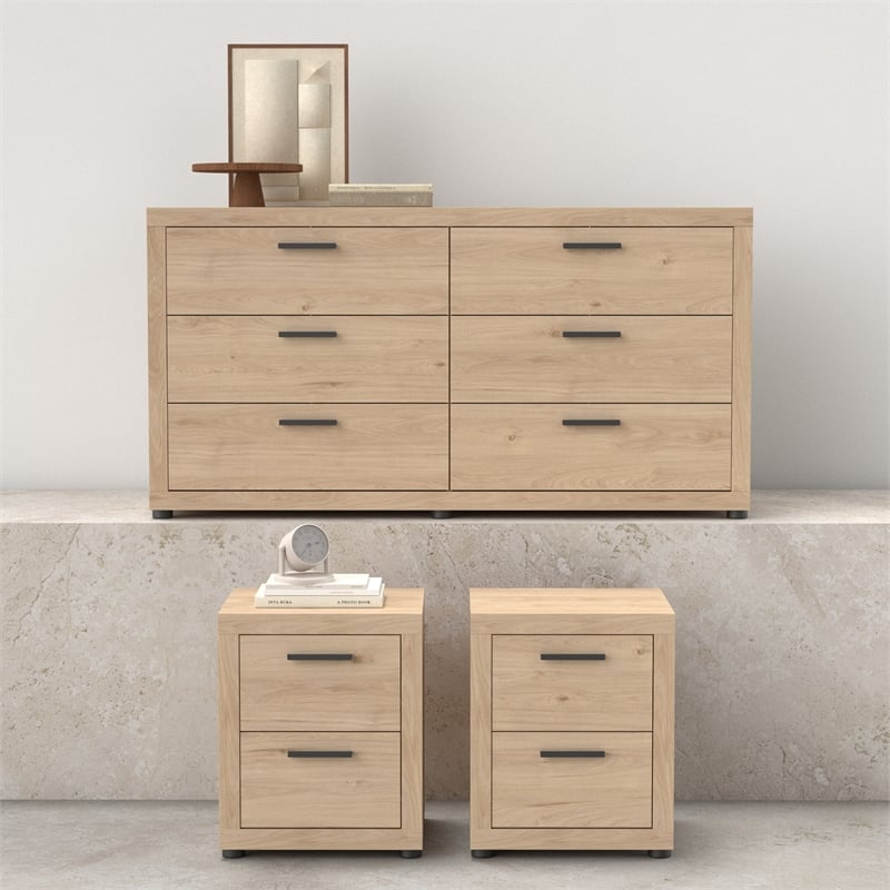 Tvilum Mira Jackson Hickory 6 Drawer Double Dresser + Nightstand Set Of  2