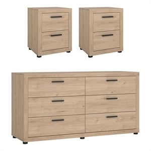 Tvilum Mira Jackson Hickory 6 Drawer Double Dresser + Nightstand Set Of  2