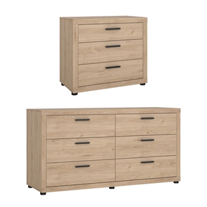 Tvilum Mira Jackson Hickory 2-Piece Bedroom Set-6 Drawer Double Dresser + Chest