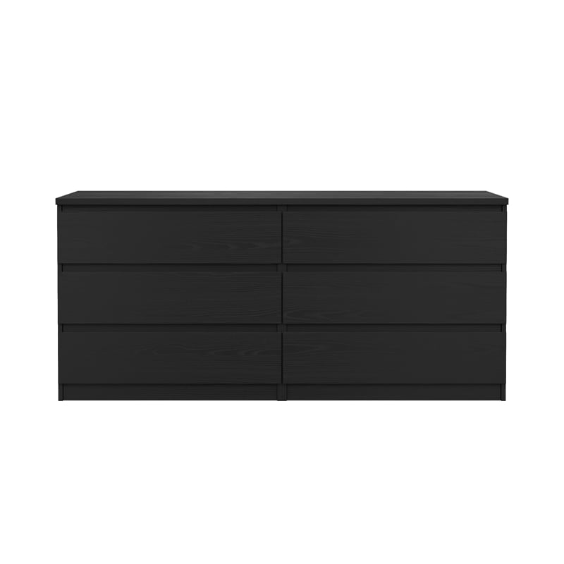 Tvilum Naia Black Woodgrain 3-Piece Bedroom Set- 6 Drawer Double Dresser & Nightstand Set Of 2