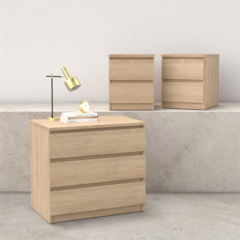 Tvilum Naia Jackson Hickory 3-Piece Bedroom Set - Chest And Nightstand Set Of 2