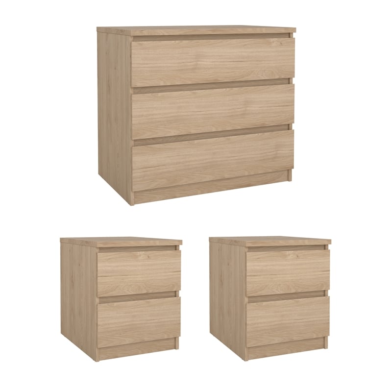 Tvilum Naia Jackson Hickory 3-Piece Bedroom Set - Chest And Nightstand Set Of 2