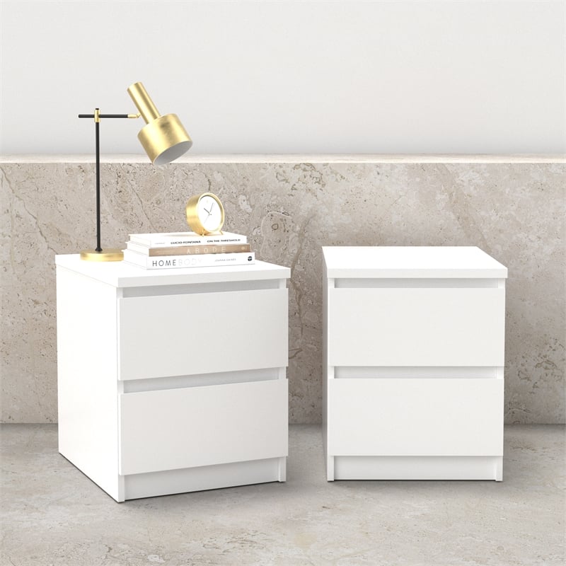 Tvilum Naia White High Gloss 2 Drawer Nightstand - Set of 2