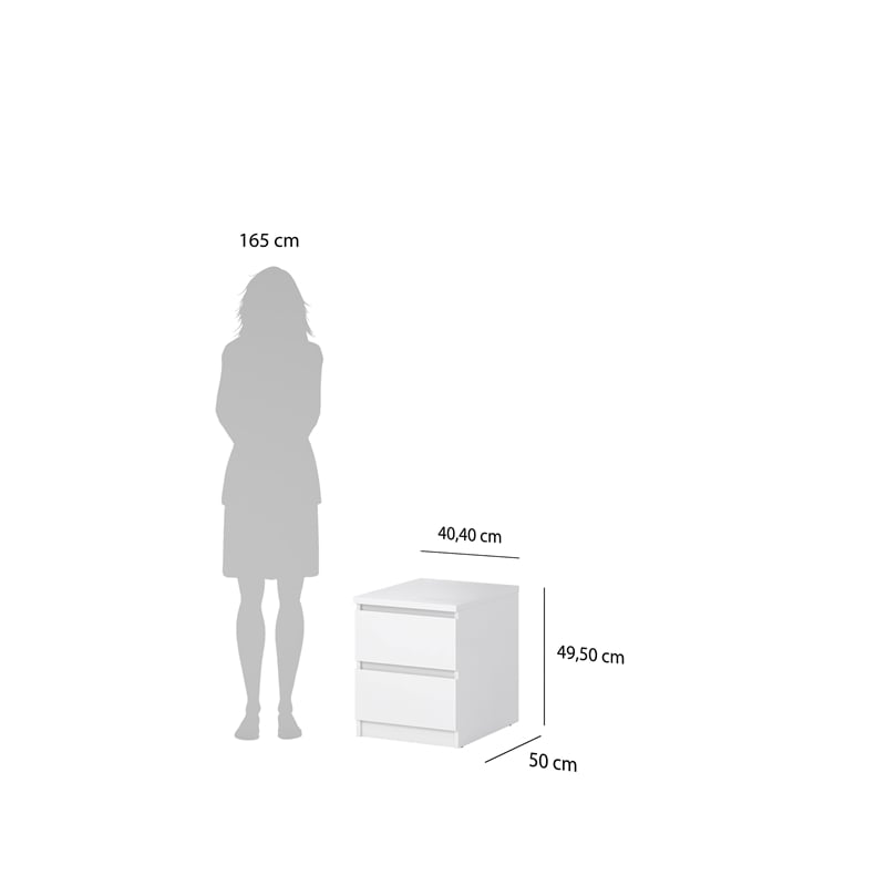 Tvilum Naia White High Gloss 2 Drawer Nightstand - Set of 2
