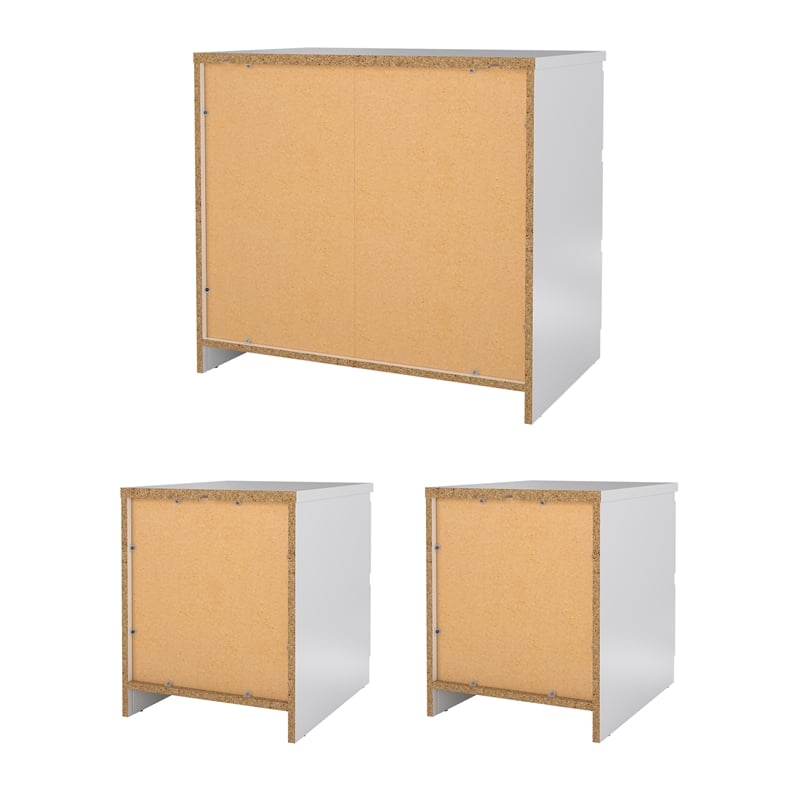Tvilum Naia White High Gloss 3-Piece Bedroom Set - Chest And Nightstand Set Of 2