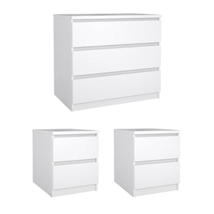 Tvilum Naia White High Gloss 3-Piece Bedroom Set - Chest And Nightstand Set Of 2