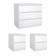 Tvilum Naia White High Gloss 3-Piece Bedroom Set - Chest And Nightstand Set Of 2