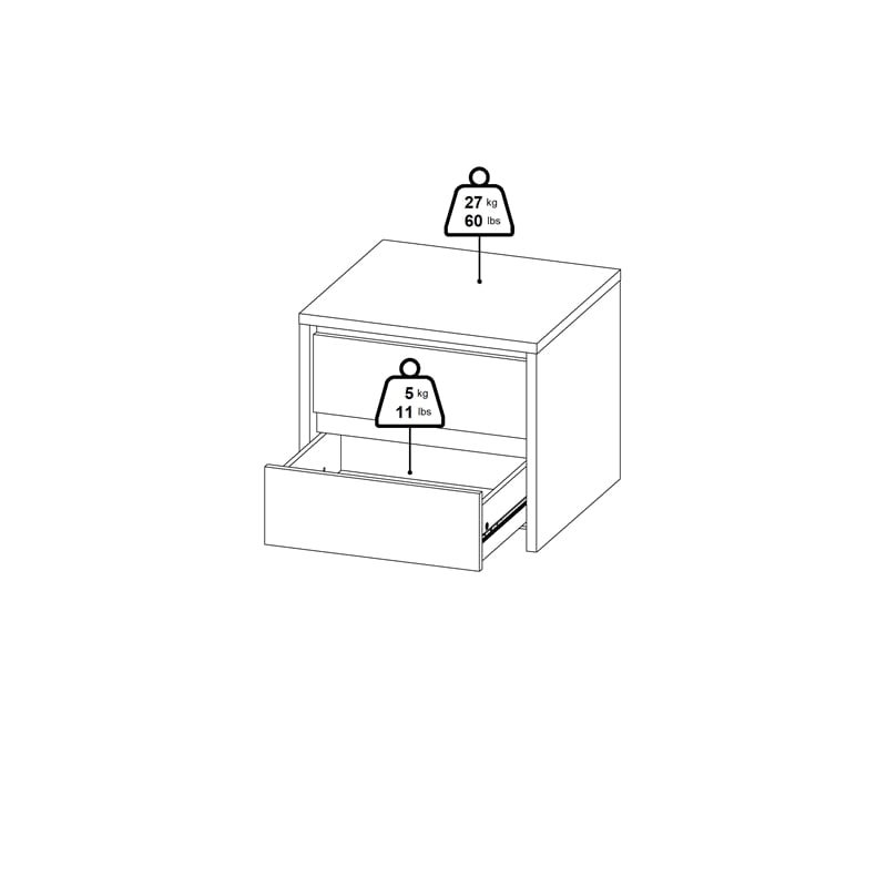 Tvilum Next White 17-Inch Tall 2-Drawer Nightstand - Set of 2