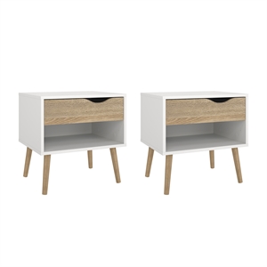 Tvilum Oslo White/Oak 1 Drawer Nightstand - Set of 2