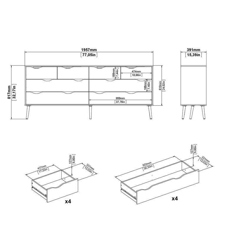 Tvilum Oslo  White/Oak 3-Piece Bedroom Set