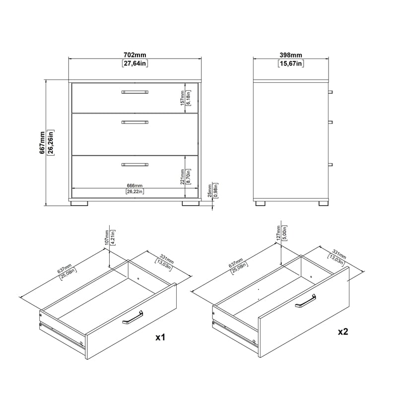 Tvilum Sofia White 3 Drawer Chest