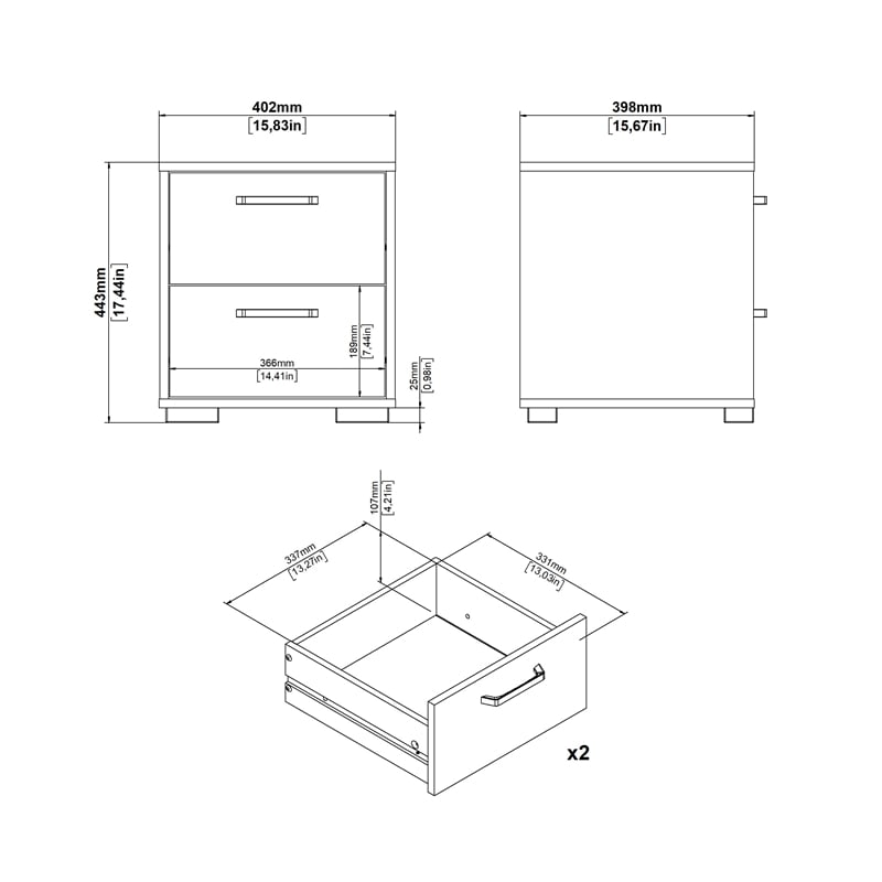 Tvilum Sofia White 2 Drawer Nightstand
