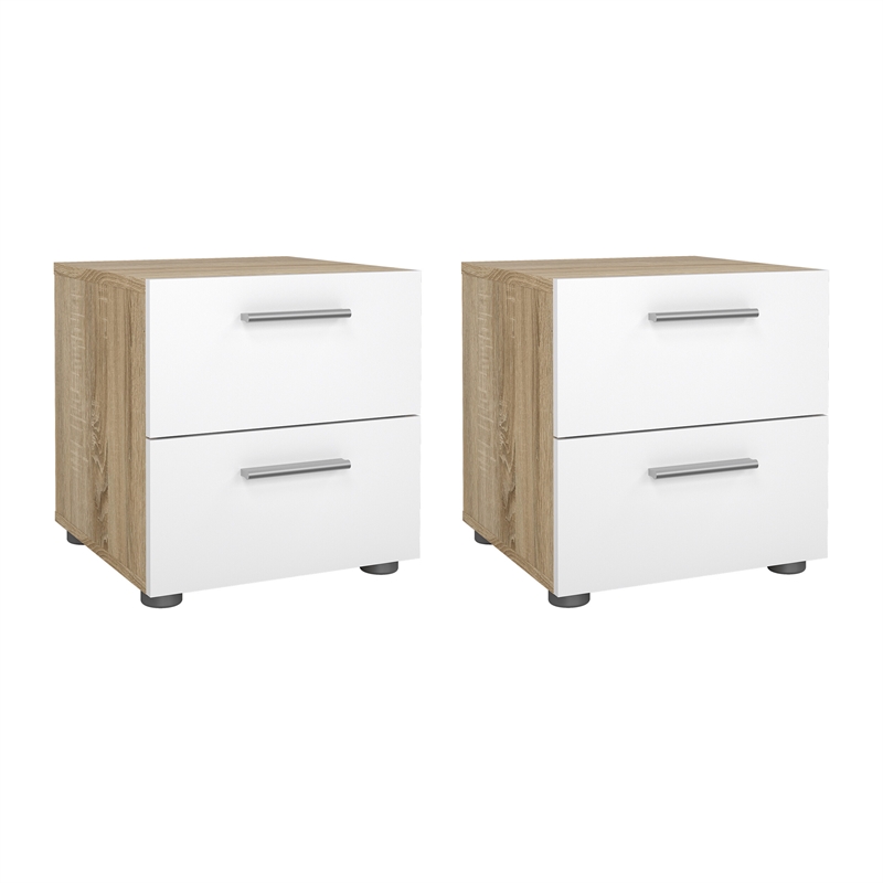 Tvilum Austin Oak/White High Gloss 2 Drawer Nightstand -Set of 2