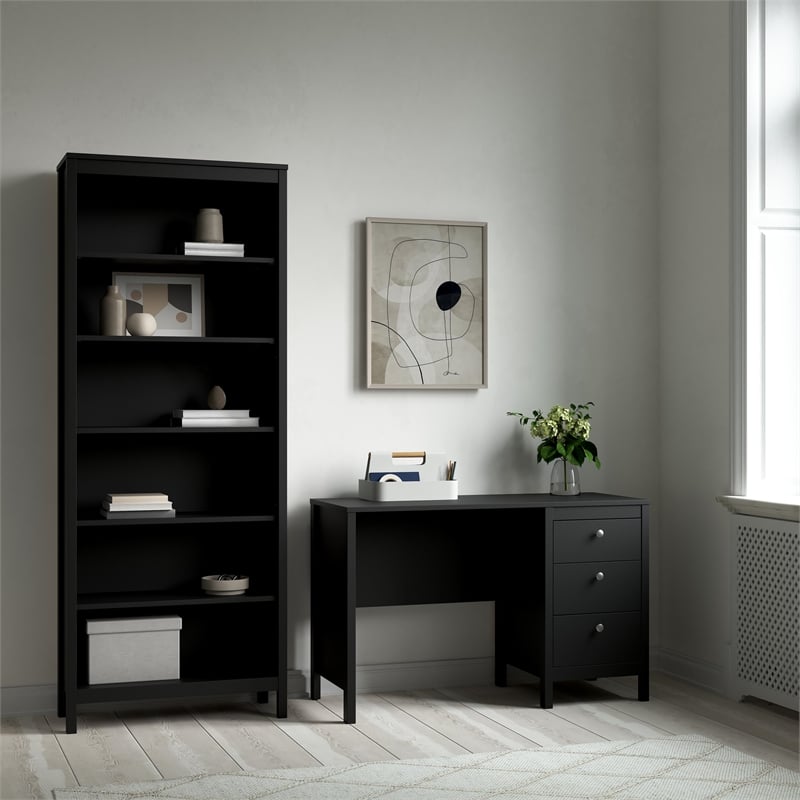 Tvilum Madrid 2-Piece Home Office Set with Desk and Bookcase in Matte Black