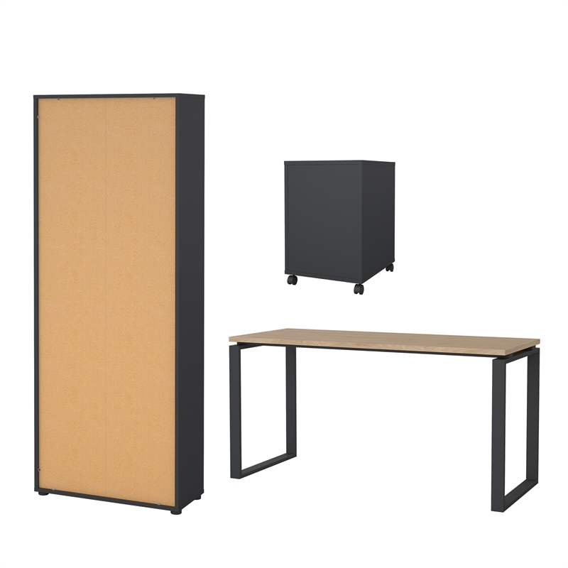 Tvilum 3-Piece Engineered Wood Home Office Set in Matte Grey and Oak