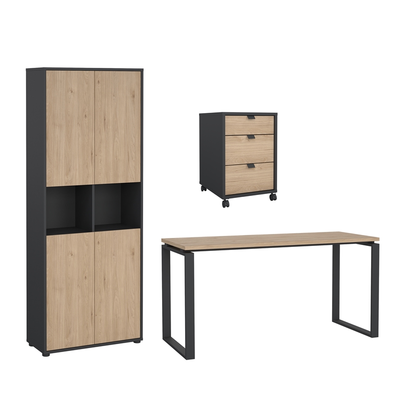 Tvilum 3-Piece Engineered Wood Home Office Set in Matte Grey and Oak