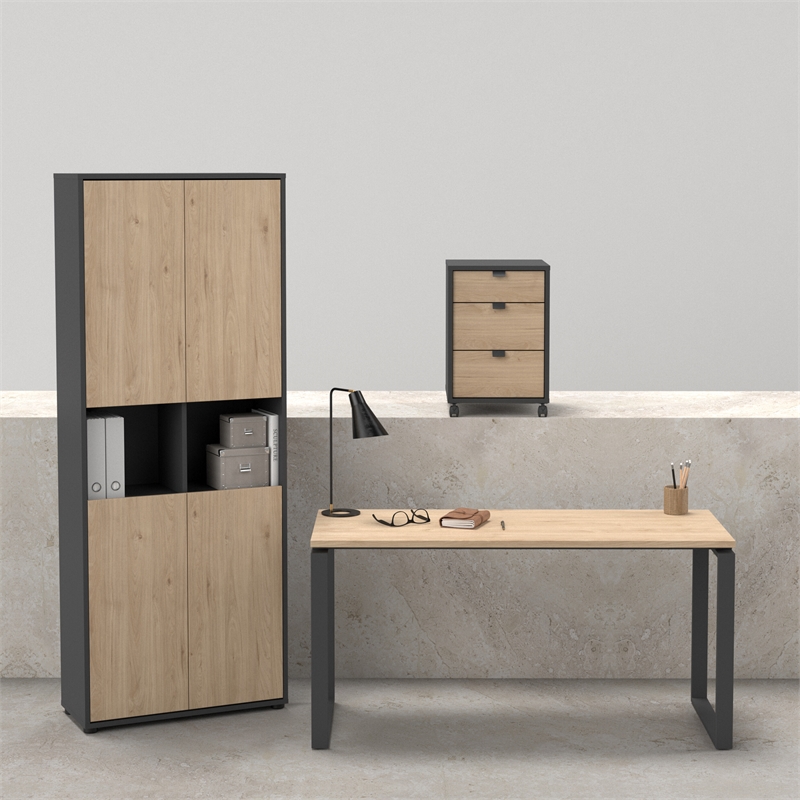Tvilum 3-Piece Engineered Wood Home Office Set in Matte Grey and Oak